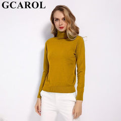 GCAROL 2019 New Women 30% Wool Turtleneck Sweater Fall Winter Jumper Render Knit Basic Pullover Solid Color OL Lady Knitted Tops - saadatstore