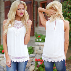 Women Blouse Lace Vintage Sleeveless White Crochet