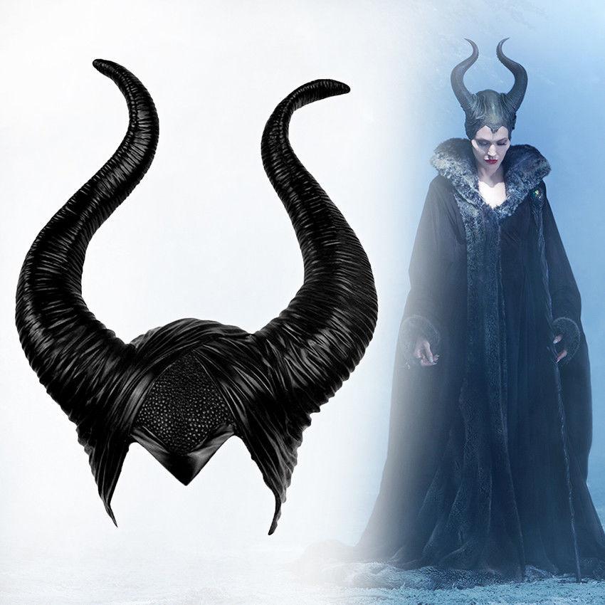 Halloween Cosplay Maleficent Witch Horns Hat Headwear Mask Headgear Helmet Party Black Queen - saadatstore