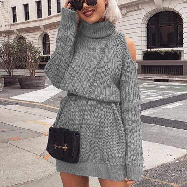 Turtleneck Knitted Sweater Dress Women Solid Slim Long Pullovers - saadatstore