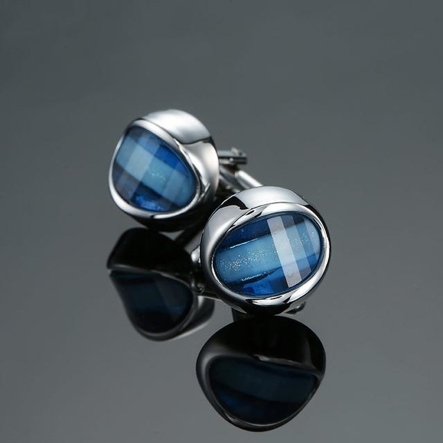 Novelty Luxury Blue white Cufflinks for Mens  Brand High Quality crown Crystal gold silver Cufflinks Shirt Cuff Links - saadatstore