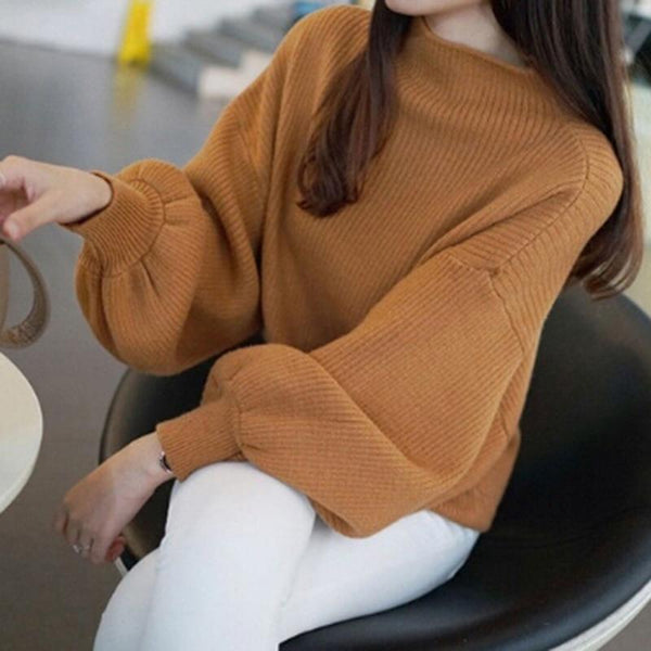 Big sweety Lantern Sleeve Half Turtleneck - saadatstore