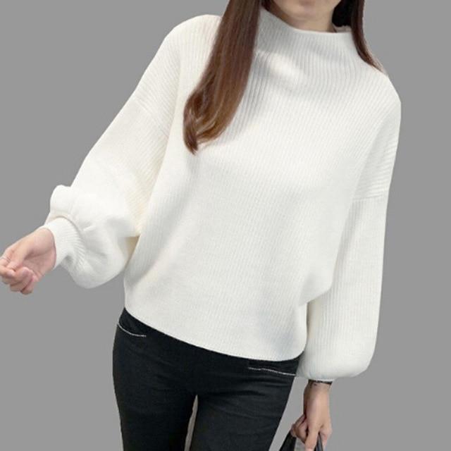 Big sweety Lantern Sleeve Half Turtleneck - saadatstore