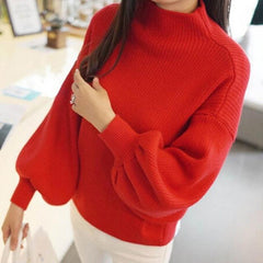 Big sweety Lantern Sleeve Half Turtleneck - saadatstore