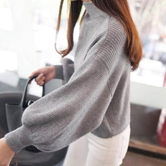 Big sweety Lantern Sleeve Half Turtleneck - saadatstore