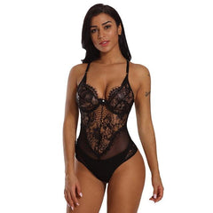 SEBOWEL Sheer Mesh Lace Cupped Bodysuit Woman Burgundy/Black/White Sleeveless Hollow Out Underwired Cups Bodysuits Sexy Body Top - saadatstore