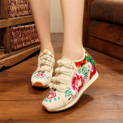 New Spring Women's Flower Embroidered Flat Platform Shoes Chinese Ladies Casual Comfort Denim Fabric Sneakers Shoes dfv56 - saadatstore