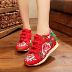 New Spring Women's Flower Embroidered Flat Platform Shoes Chinese Ladies Casual Comfort Denim Fabric Sneakers Shoes dfv56 - saadatstore