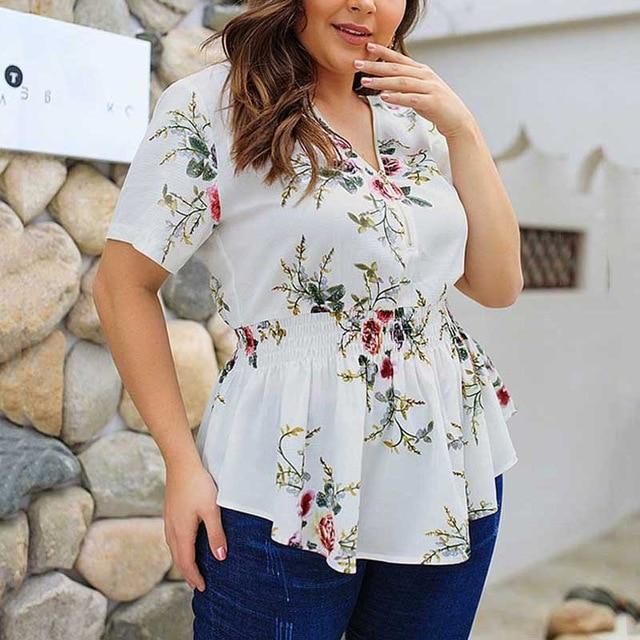 Blouse Women Floral Shirt Women Plus Size - saadatstore