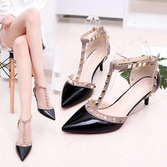 Pumps 2019 Women's Shoes Summer Fashion Female Sandals Rivet Metal Decoration Pu Leather Style Women High Heels Zapatos De Mujer - saadatstore