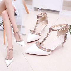 Pumps 2019 Women's Shoes Summer Fashion Female Sandals Rivet Metal Decoration Pu Leather Style Women High Heels Zapatos De Mujer - saadatstore