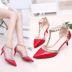 Pumps 2019 Women's Shoes Summer Fashion Female Sandals Rivet Metal Decoration Pu Leather Style Women High Heels Zapatos De Mujer - saadatstore