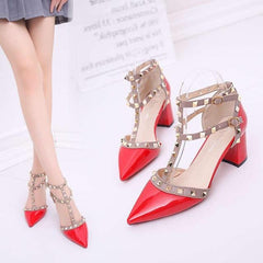 Pumps 2019 Women's Shoes Summer Fashion Female Sandals Rivet Metal Decoration Pu Leather Style Women High Heels Zapatos De Mujer - saadatstore