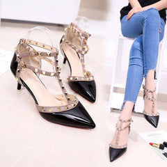 Pumps 2019 Women's Shoes Summer Fashion Female Sandals Rivet Metal Decoration Pu Leather Style Women High Heels Zapatos De Mujer - saadatstore