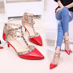 Pumps 2019 Women's Shoes Summer Fashion Female Sandals Rivet Metal Decoration Pu Leather Style Women High Heels Zapatos De Mujer - saadatstore