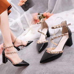 Pumps 2019 Women's Shoes Summer Fashion Female Sandals Rivet Metal Decoration Pu Leather Style Women High Heels Zapatos De Mujer - saadatstore