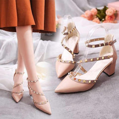 Pumps 2019 Women's Shoes Summer Fashion Female Sandals Rivet Metal Decoration Pu Leather Style Women High Heels Zapatos De Mujer - saadatstore