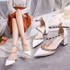 Pumps 2019 Women's Shoes Summer Fashion Female Sandals Rivet Metal Decoration Pu Leather Style Women High Heels Zapatos De Mujer - saadatstore