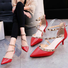 Pumps 2019 Women's Shoes Summer Fashion Female Sandals Rivet Metal Decoration Pu Leather Style Women High Heels Zapatos De Mujer - saadatstore