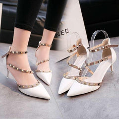 Pumps 2019 Women's Shoes Summer Fashion Female Sandals Rivet Metal Decoration Pu Leather Style Women High Heels Zapatos De Mujer - saadatstore