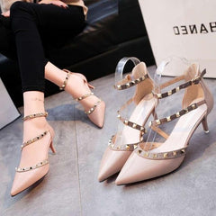 Pumps 2019 Women's Shoes Summer Fashion Female Sandals Rivet Metal Decoration Pu Leather Style Women High Heels Zapatos De Mujer - saadatstore