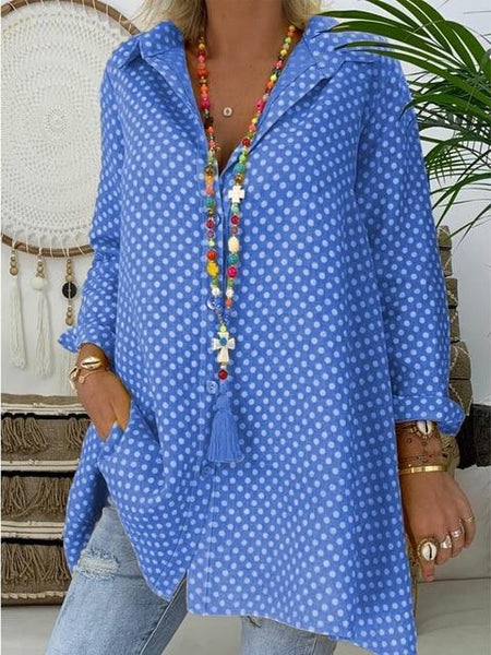 New Women Boho Dot Long Blouses Summer Long Sleeve Loose Blouses Lady Fashion Casual Blouse Shirts Top Blusas Mujer de Moda 2019 - saadatstore