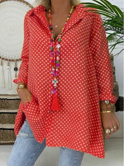 New Women Boho Dot Long Blouses Summer Long Sleeve Loose Blouses Lady Fashion Casual Blouse Shirts Top Blusas Mujer de Moda 2019 - saadatstore