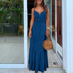 Summer Women Holiday Maxi Long Shirt Dress saadatstore Blue XXXL 