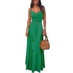 Summer Women Holiday Maxi Long Shirt Dress saadatstore Green S 