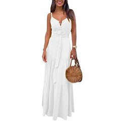 Summer Women Holiday Maxi Long Shirt Dress saadatstore White L 