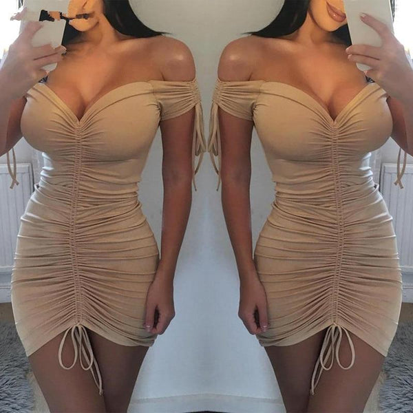 UK Women Bodycon Pencil Dress Ladies Summer Clubwear Mini Dress Women Summer Sexy Dresses Polyester V-neck Dresses saadatstore 