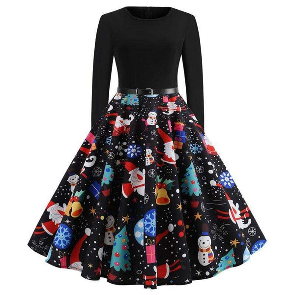 Vintage Dress Women Long Sleeve Print Christmas Dress Winter Elegant Swing Party Dresses Robe Femme Casual Rockabilly Vestidos saadatstore 